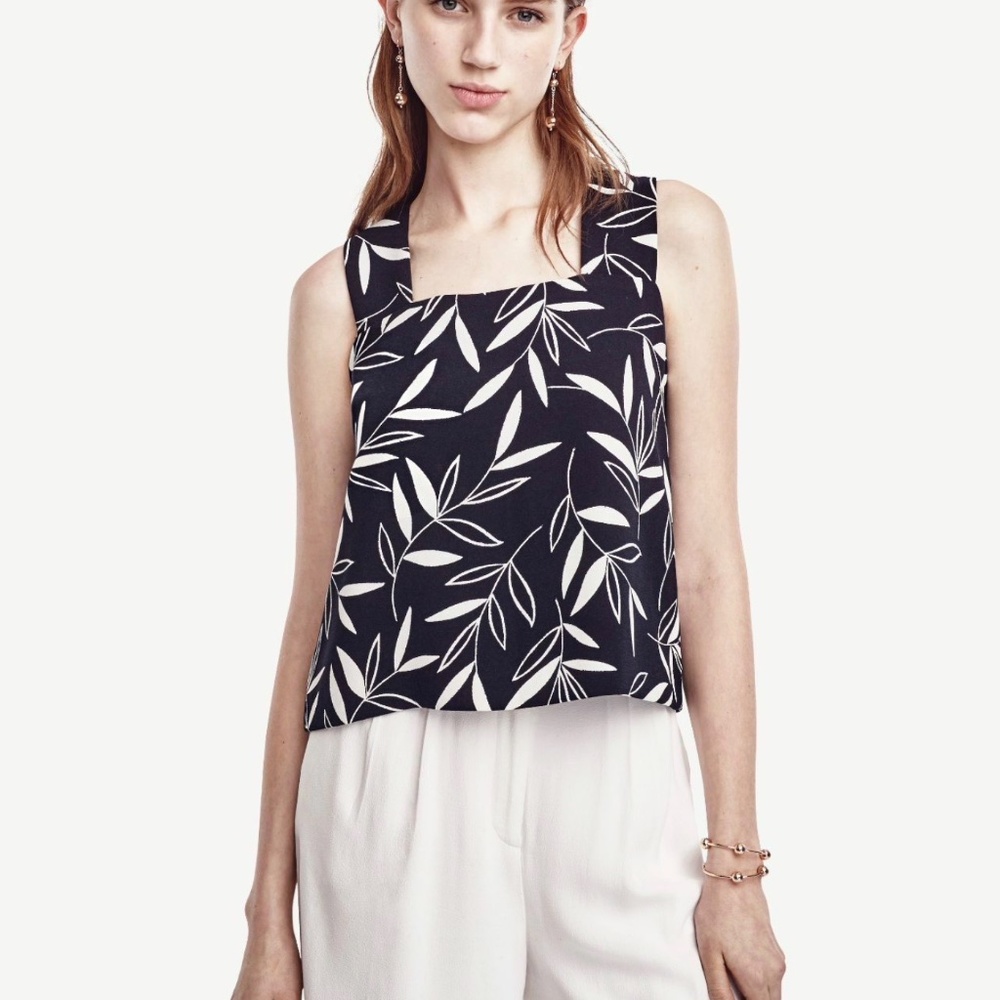 Ann Taylor Navy Blue Shadow Leaf Tank